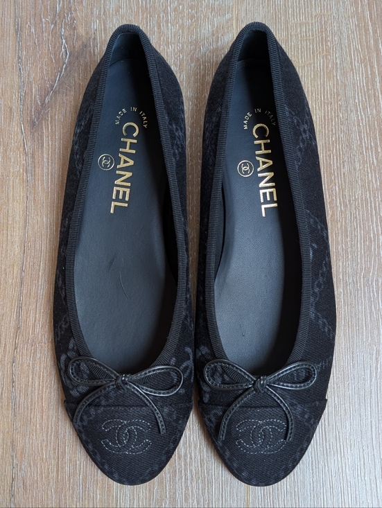 CHANEL Shoes - CHANEL Black Denim CC Bow Ballet Flats